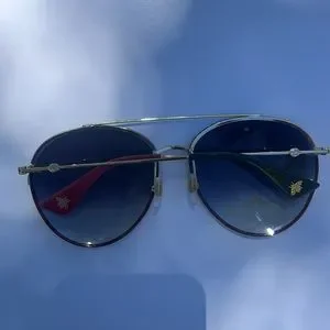 Gucci Authentic Red Glitter Framed Sunglasses, GG0351S 62 Gucci Red Glitter Acetate Aviator Sunglasses - GG0351S  main image 2